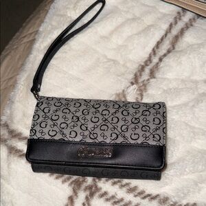 Guess Black & Gray Signature Wristlet Clutch